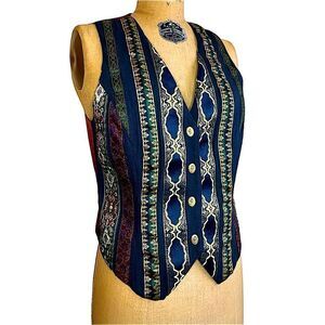 Vintage Tina Hagen brocade tapestry pointed vest waistcoat size Small